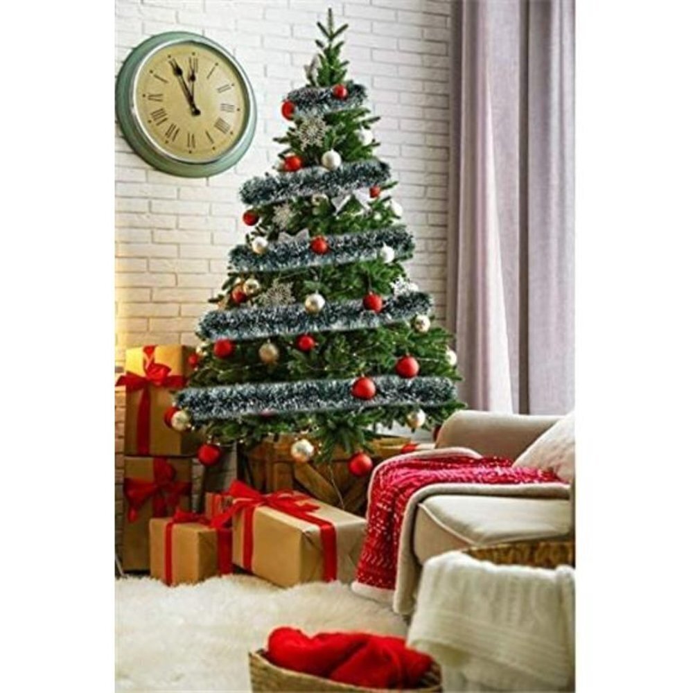Christmas Tree Pine Green Frost Tip Tinsel Garland Snowy Metallic Streamers